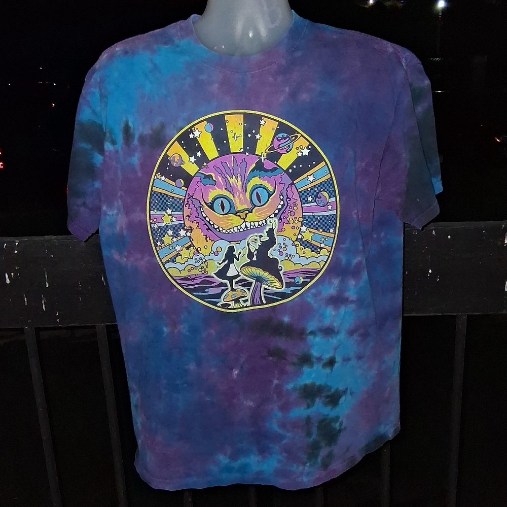 Vintage Liquid Blue Alice In Wonderland Tie Dye T Shirt Size XL